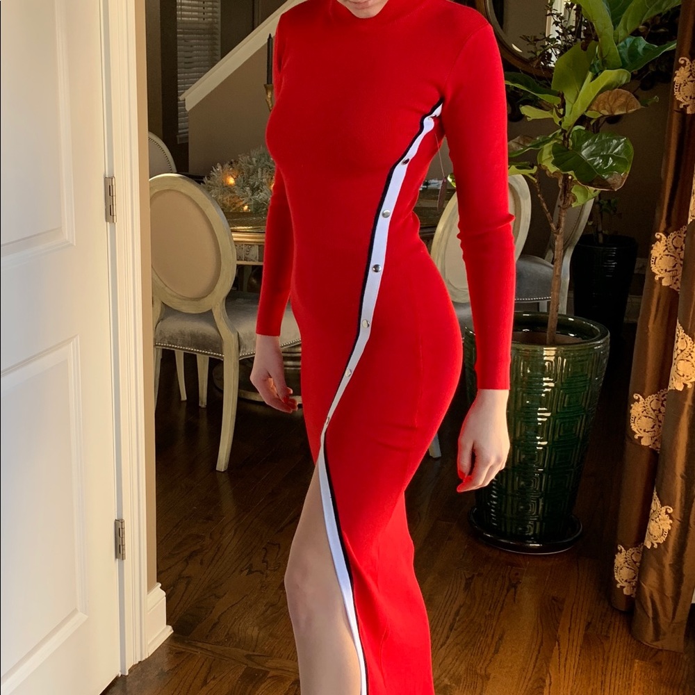 PrettyLittleThing Vibrant Red Maxi Dress with White Stripe